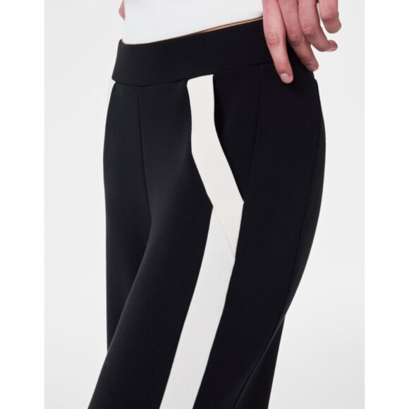 Spanx AirEssentials Striped Track Pant Very Black White High-Rise Waist Wide Leg - Picture 3 of 12